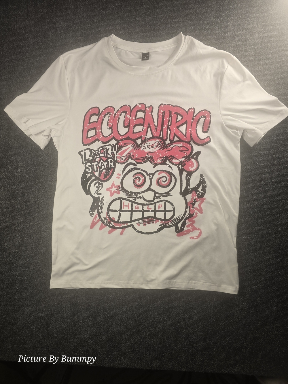 Eccentric Graphic Crew Neck Tee - White with Pink Print